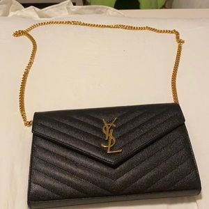 YSL black wallet on a chain medium